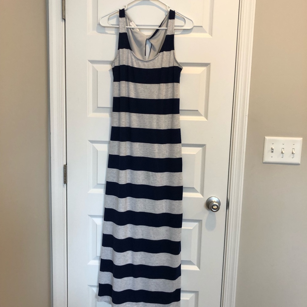 TJMaxx Blue & Gray Striped Maxi Dress in size S